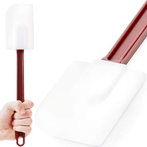 Restaurant Grade, Heavy Duty 14 In. Silicone Spatula 1 Pack. Long, Heat Resistant Scraper Perfect for Nonstick, Nonscratch Cookware. Best Red and White Flat Spatulas for Making Cake, Eggs, or Pancakes