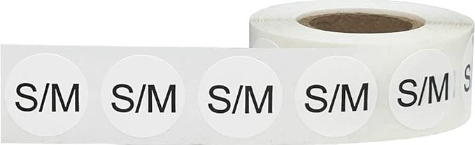 White Circle S/M Clothing Size Stickers for Retail Apparel 0.75 Inch 500 Total Adhesive Labels