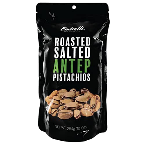 Emirelli Turkish Antep Pistachios in Shell, Roasted and Salted Intense Nuts, Non GMO Gluten Free Natural Vegan Healthy Snacks, Shelled Pistachios Remains Fresh with Resealable Bag (Pack of 1)