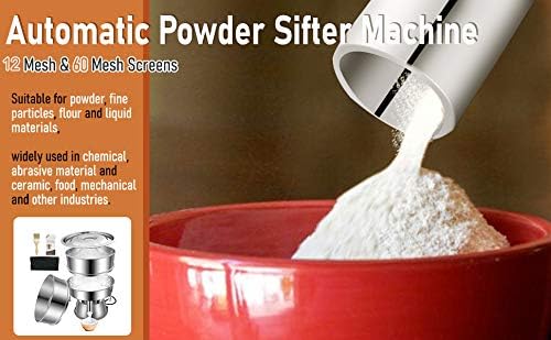 Automatic Powder Sifter Machine 10 Mesh 60 Mesh Automatic Sieve Shaker Vibrating Machine 110V Stainless Steel Sieve Shaker Machine with 2 Screens,Sieve Shaker Machine for Flour Powders