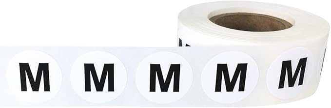 White Circle Medium M Clothing Size Stickers - 3/4 Inch Round, 500 Adhesive Labels Per Roll for Retail Apparel, Clothing Organization, and Inventory - Made in The USA