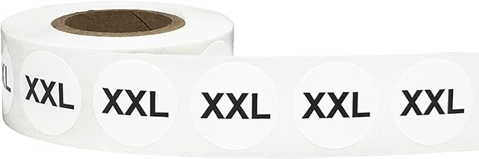 White Circle Extra Extra Large XXL Size Stickers - 3/4 Inch Round, 500 Adhesive Labels Per Roll for Retail Apparel, Clothing Organization, and Inventory - Made in The USA
