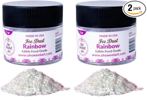 Oh Sweet Art - Ice Dust - Edible Glitter For Decorating Cakes, Cupcakes, Cake Pops, & More - Sprinkle on Sparkle and Luster to Sweets - Kosher, Food-Grade Coloring - Rainbow - 3 grams (Pack of 2)