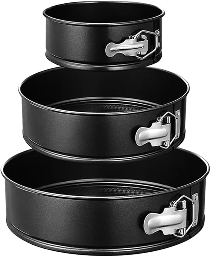 RFAQK 150PCs Cake Pan Set for Baking + Cake Decorating Supplies: 3 Round Non Stick Springform Pan Set (4, 7, 9 inches),24 Icing Tips,Cake Leveler–Multi-functional Leak-Proof Cake Pans & eBook