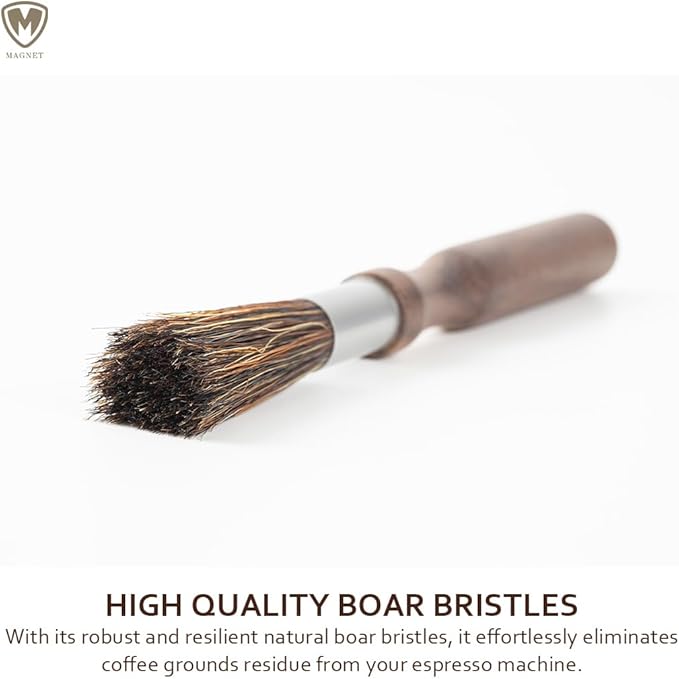 Magnet Professional Coffee Grinder Cleaning Brush Coffee Brush Handling Accessory Tool Walnut Brush Handle Natural Bristle with Magnetic snap for Camping Home Kitchen Barista
