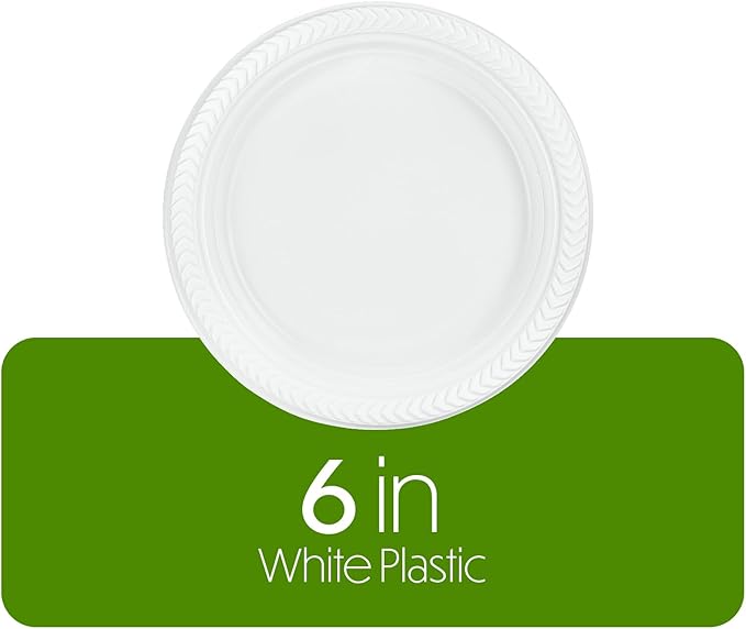 PLASTICPRO 100 PCS White Plastic Round 6 Inch Plates - Premium Quality Light Weight Disposable Dishes for Parties & Weddings