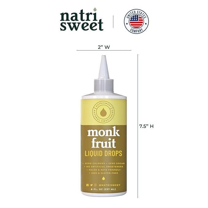 Natrisweet Liquid Monk Fruit Sweetener Drops, 8 fl oz, Pure Monkfruit Drops Without Erythritol, No Fillers, Zero Calorie, Keto Syrup, Liquid Monk Fruit Extract, Sugar Substitute, 911 Servings