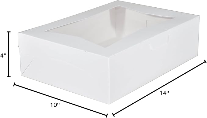 SCT White Window Bakery Boxes with Tuck-in Lid, 10 x 14 x 4, White, Paper, 100/Carton