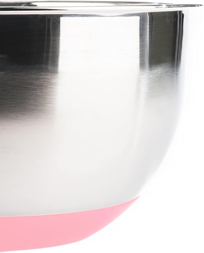 Stainless Steel Mixing Bowls with Lids and Non Slip Bases (Set of 3, Pink)