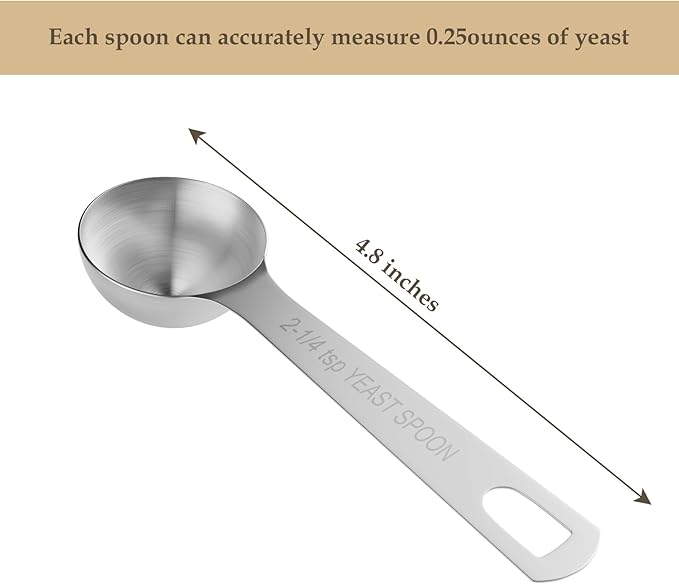 2PCS Yeast Measuring Spoon, Stainless Steel 2-1/4 Teaspoons, 2.25tsp, 0.25 Ounces