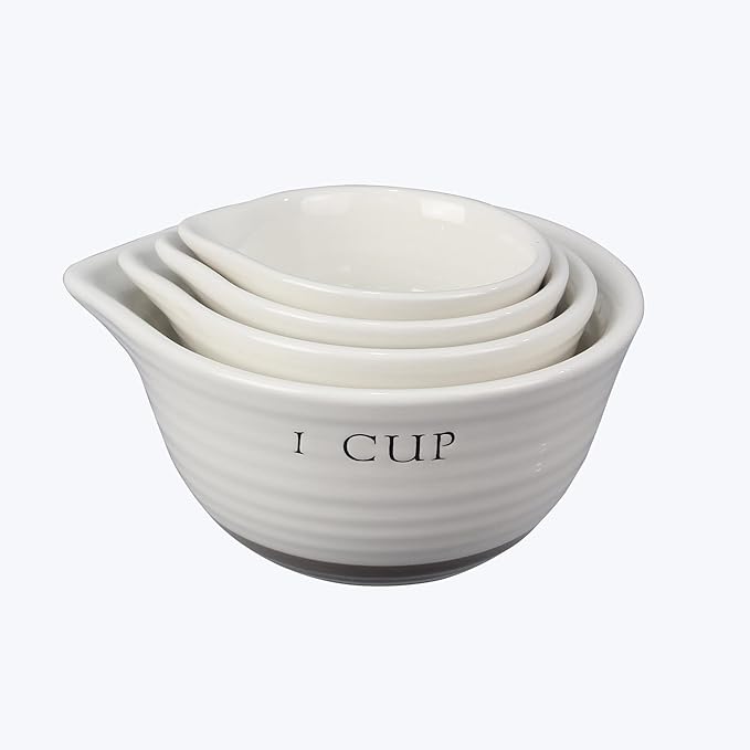 Young's Inc. Ceramic Measuring Cups Set of 4 – Modern White Measuring Cups, Dishwasher & Microwave Safe, Decorative Kitchen Tools