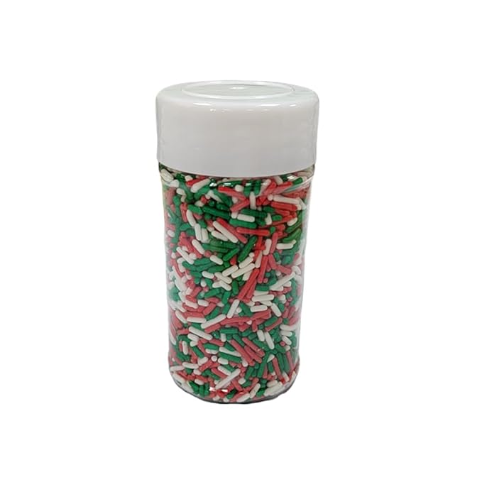Homankit Christmas Jimmy Red Green and White Jimmies Sprinkles Edible Sprinkle Candy Soft Jimmies Toppings for Ice Cream, Cupcake, Cake, Cookie, Dessert Decorating 2.75 Ounces