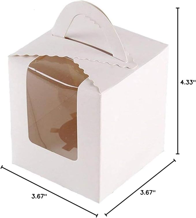 ihomecooker 25 Pcs Single White Cupcakes Containers Gift Boxes with Window Inserts Handle for Wedding Candy Boxes