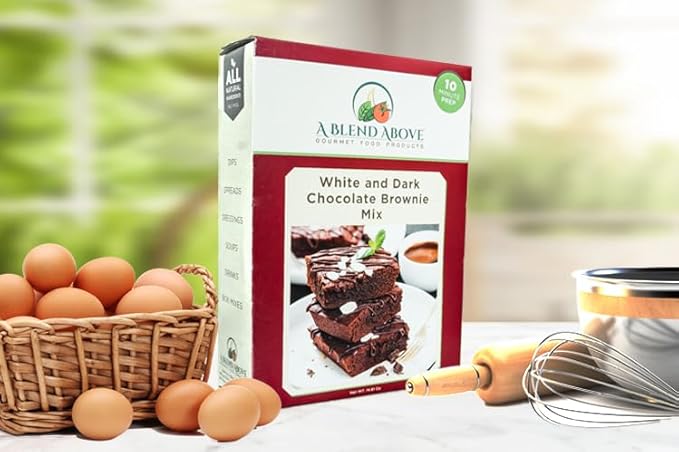 A Blend Above White and Dark Chocolate Brownie Mix, Decadent Duo: White/ Dark Chocolate Brownie Mix - Indulge in Rich, Gooey Bliss, 9 Servings, Moist and Fudgy, Easy to Bake, Premium Blend of Chocolate