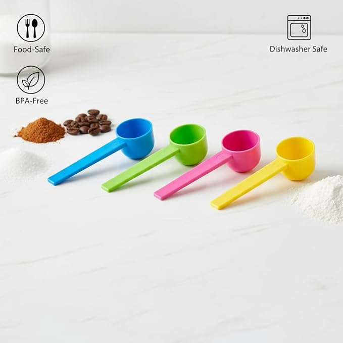 5g Plastic Measuring Spoons (10ml) – Pack of 5 Small Scoops for Protein Poweder, Creatine, Coffee, Lab, Baking, Laundry, Canisters, Dry Goods – 1 Teaspoon Measuring Spoons (tsp), Blue