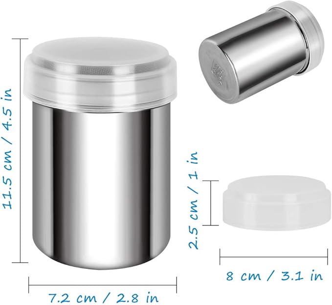 Accmor 2 Pack Powdered Sugar Shaker Duster, Cinnamon Shaker Flour Sifter, Fine Mesh Stainless Steel Dredge for Baking Soda Flour Cinnamon Cocoa
