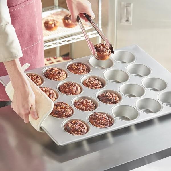 20-Cup Aluminized Steel Jumbo Muffin Pan, Silver, 26 x 18 Inch, Silicone Glazed, Stackable, Heavy-Duty Rod Construction