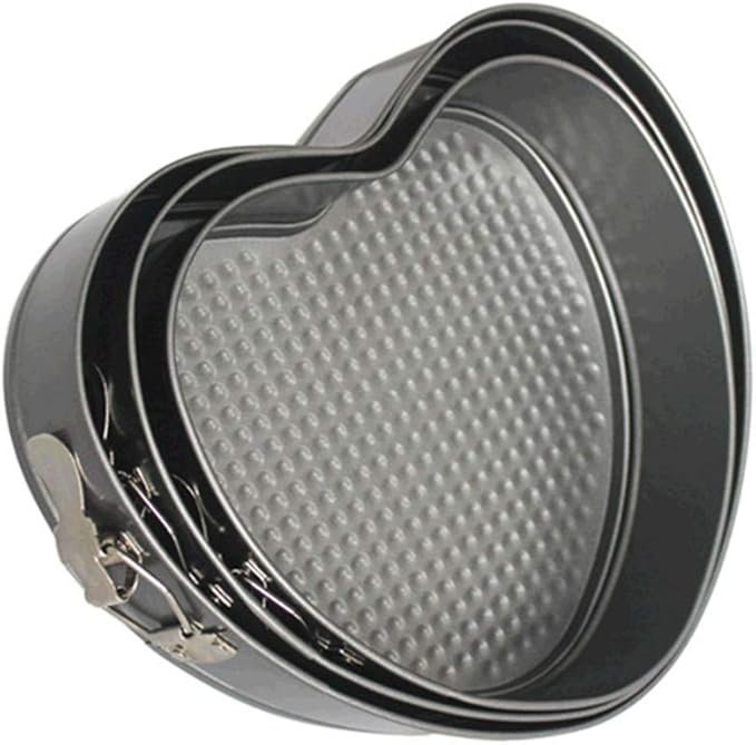 Falytemow Nonstick Springform Pan with Removable Bottom 3 Pieces Cake Molds of Heart Leakproof Cheesecakes Pan Bakeware Set (3pcs Heart, 24cm, 26cm, 28cm)