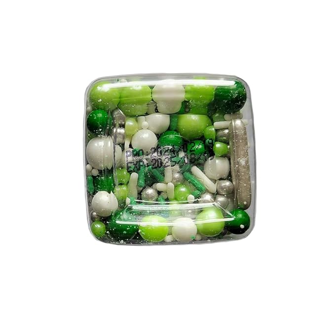 Edible Green White Pearl Sugar Sprinkles Candy Mix Size Baking Edible Cake Decorations Cupcake Toppers Cookie Decorating Wedding Party Valentine Halloween Christmas Supplies 100g/3.53oz