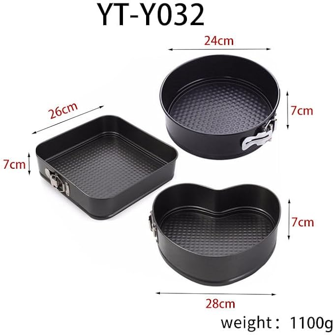 Kitchen Tool Cake Baking Supplies Non-stick Removable Bottom Springform Cake Pan Tin Baking Heart Cake Mold Leak proof and high temperature resistant Square roud Heart cake Pans Set of 3