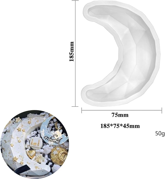 mostsom 3D Diamond Moon Silicone Mold Cake Chocolate Baking Sugarcraft Mould Fondant Decor Soap Wax Mold Big Moon Mould (Moon H_7.4X3X1.8 inch)