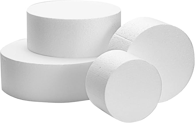Juvale Round Foam Cake Dummy - Wedding Cake Display Platform - Stackable Tier Stacking Kit - Practice Decorating Supplies - 6", 8", 10" & 12" Tiers, 16" Tall