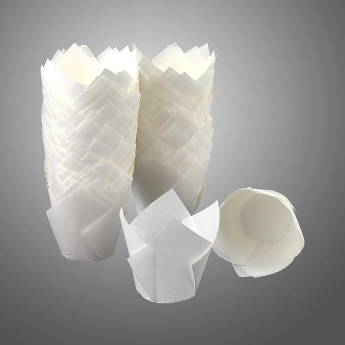 200pcs Tulip Cupcake Liners, Standard Greaseproof Paper Baking Cups Muffin Liners Holders Perfect for Bridal Showers, Baby Showers, Birthday Parties, Banquets, and Catering Events (White)