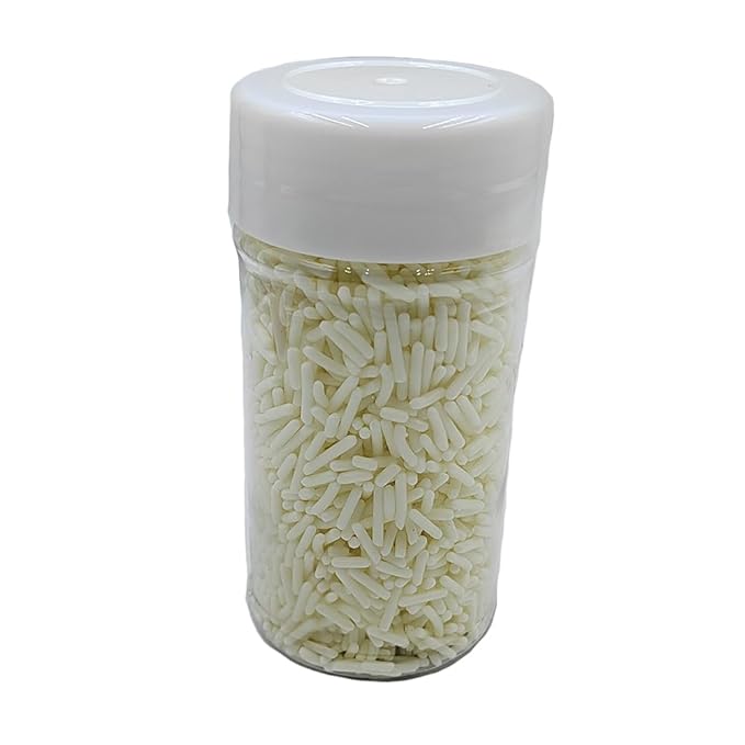 Homankit White Jimmies Sprinkles Edible White Sprinkle Candy Soft Jimmies Toppings for Ice Cream, Cupcake, Cake, Cookie, Dessert Decorating 2.75 Ounces