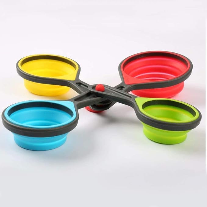 Collapsible Measuring Cups and Spoons - Portable Food Grade Silicone for Liquid & Dry Measuring, 8 Piece Set Kitchen Measuring Tool