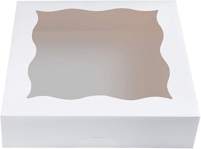 CHERRY 10"x10"x3"White Bakery Boxes with PVC Window for Pie and Cookies Boxes Large Natural Paper Box 10x10x3inch Pack of 15