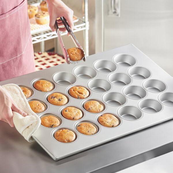 24 Cup Jumbo Muffin Pan, Aluminized Steel, Silver Glazed, 26 x 18 Inch, Heavy Duty Commercial Cupcake Baking Pan with Silicone Coating
