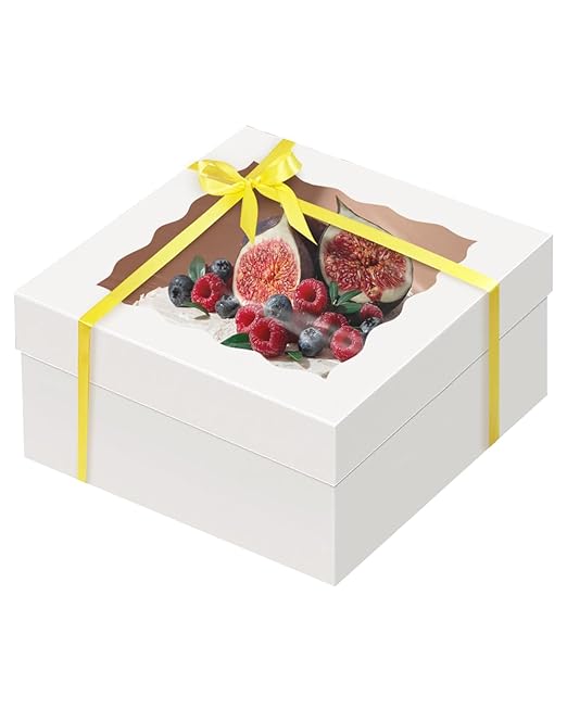 qiqee White 12x12x6 Cake Box, 4 Sets White Cake Box with Window & 4 Sets 12" White Cake Round Boards, 12inch Cake Containers