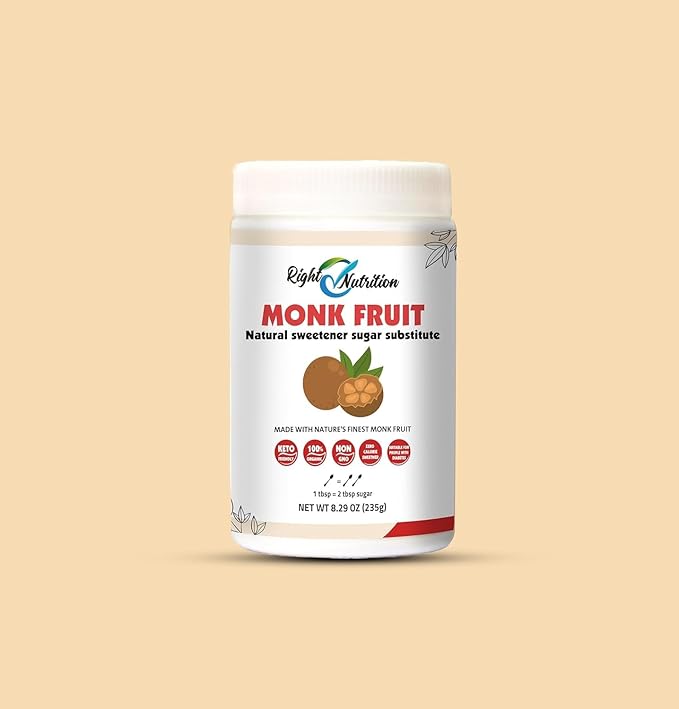 Right Nutrition Monk Fruit Sweetener With Erythritol, White Sugar Substitute From Monk Fruit Extract, Classic White Sugar Replacement for Baking, Coffee & Tea, Gluten Free, Low Carb, Non GMO, Keto.