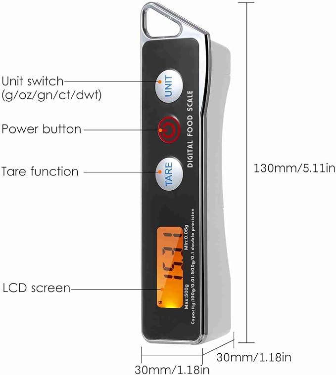 Dioche Digital Measuring Spoon, from 0.05g to 500g Food Scale Gram Measuring Spoons With Measuring Capacity for Home & Bakery (Black)