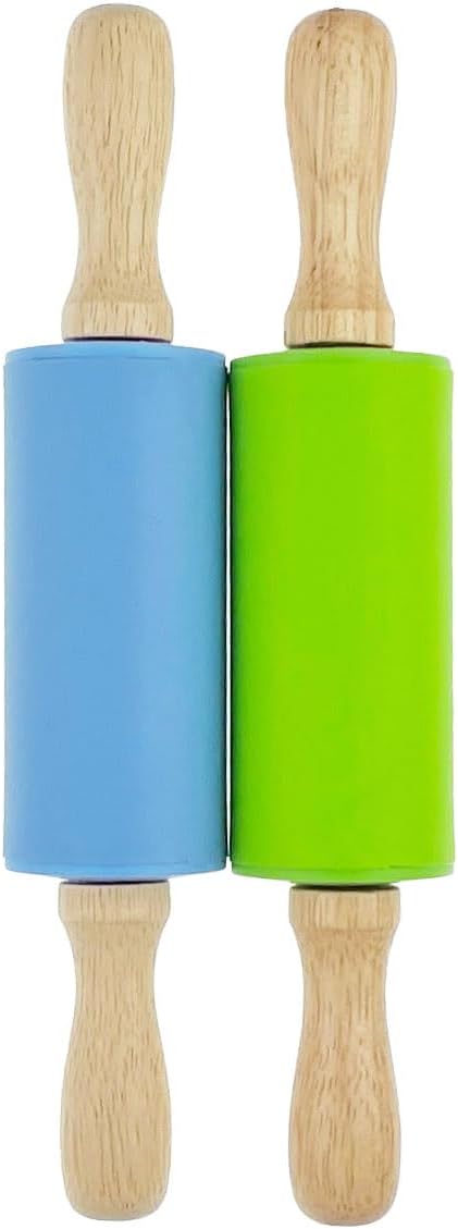 2 Pack Mini Small Rolling Pin 9 Inch Kids Rolling Pin Wooden Handle for Home Kitchen