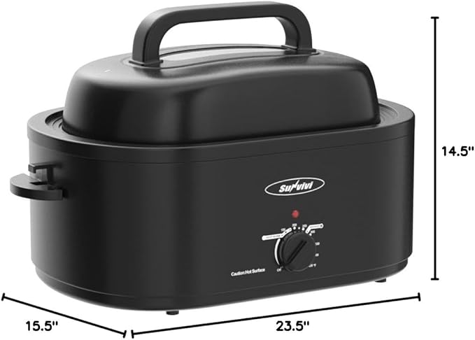 Sunvivi 24 Quart Electric Roaster Oven Turkey Roaster with Lid Electric Roasters with Removable Pan Large Roaster,Visible & Self-basting Lid, Fast Heating & Thaw/warming Setting,Black
