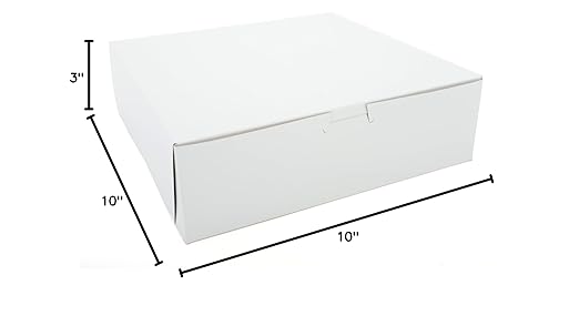 SCT White One-Piece Non-Window Bakery Boxes, 10 x 10 x 3, White, Paper, 200/Carton