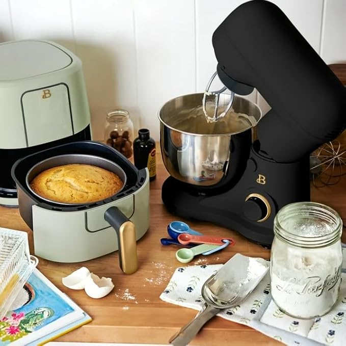 Beautiful 3.5 Qt Tilt-Head Stand Mixer | 12-Speed 300 W Motor | Stainless Bowl Beater, Dough Hook & Whisk by Drew Barrymore (Black Sesame)