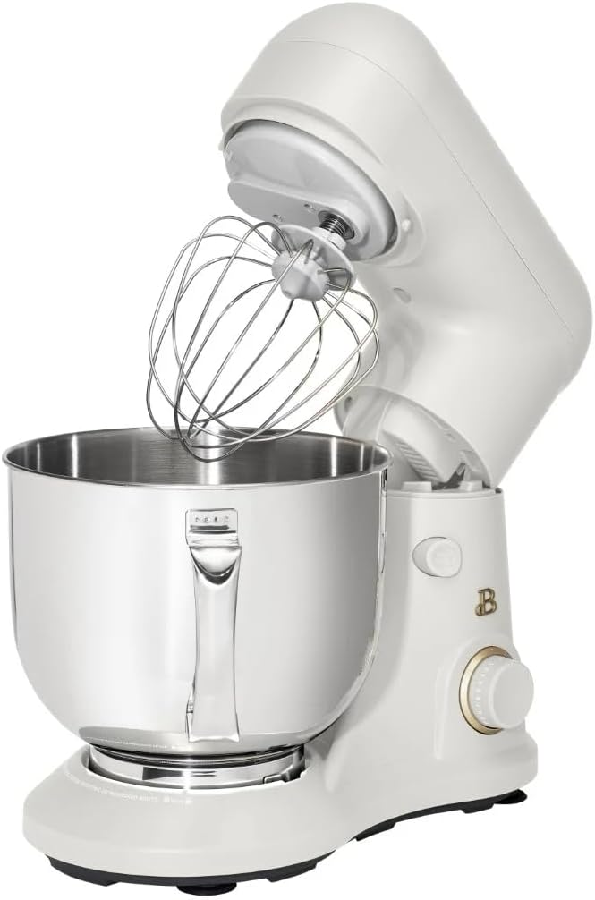 Beautiful 5.3 QT Stand Mixer w/Tilt-Head Design, Stainless Bowl, 300-Watt Power, 12-Speed Control, Includes Beater, Dough Hook, Whisk, Splash Shield (White Icing)