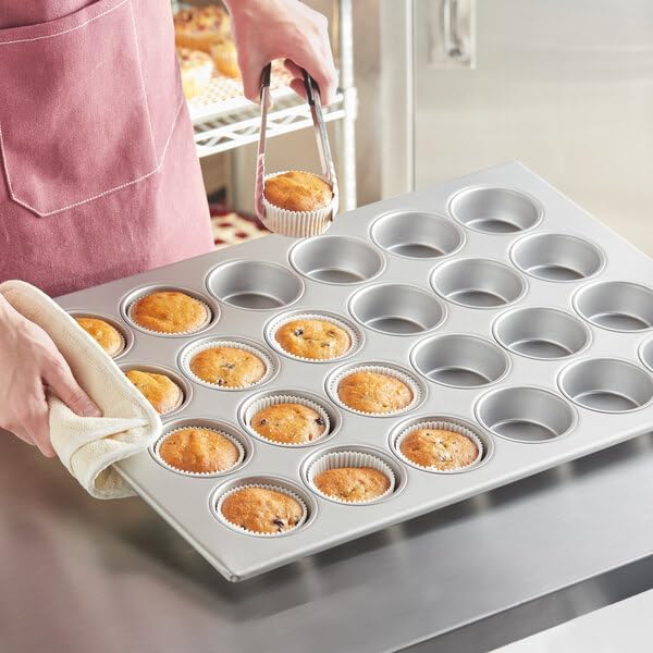 24-Cup Jumbo Muffin Pan, Aluminized Steel, Silver Glazed, 26x18 Inch, Commercial Cupcake Baking Pan with Heavy-Duty Rod, Stackable