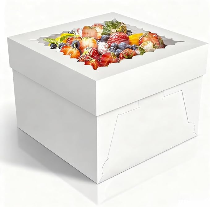 3 Pack Cake Boxes, 10x10x8 Inches Tall Cake Box with Cake Boards, White Bakery Boxes with Window, Disposable Cake Containers with Lids for Cake, Donuts, Pies, Cookies, Wedding, Birthday, Party
