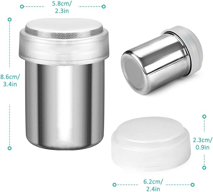 Accmor 2 Pack Powdered Sugar Shaker Duster, Cinnamon Shaker Flour Sifter, Fine Mesh Stainless Steel Dredge for Baking Soda Flour Cinnamon Cocoa