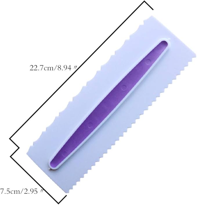 Antallcky Decorating Comb and Icing Smoother Set of 3 Pack Decorating Mousse Butter Cream Cake Edge Tools, Plastic Sawtooth Cake Scraper Polisher 6 Design Textures-White/Purple