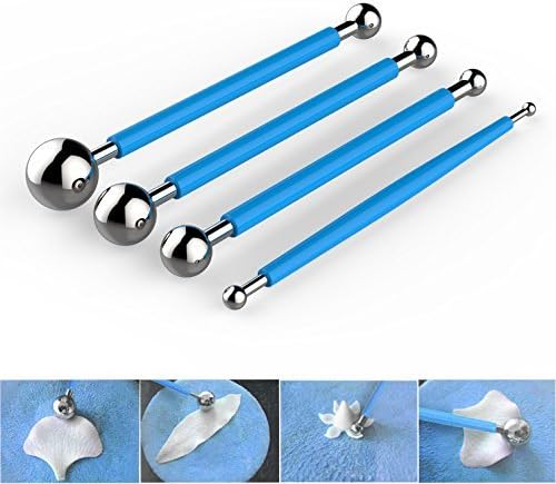 DIY Cake tools, AmyTalk 4Pcs Metal Ball Baking Fondant Cake Tools Stainless Steel 8 Head Pen for Sugar Flower