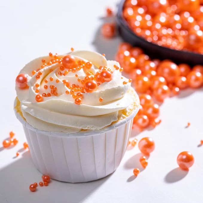 Orange Sprinkles Edible Pearls,130g 4.6OZ Cake Sprinkles,Cookie Sprinkles,Sugar Pearl, Edible Candy Pearls for Cake Cupcake Decorationg (7mm-Orange)