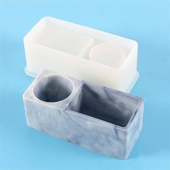 Round Square Plaster Flower Pot Silicone Mold Epoxy Resin Pen Holder Storage Box Mold Succulent Planter Vase Cactus Concrete Mold Cement Clay Mould