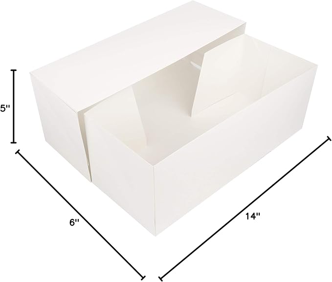 O'CREME White Rectangular Cake Box 14 Inch x 6 Inch x 5 Inch High with Scalloped Window - Pack of 25