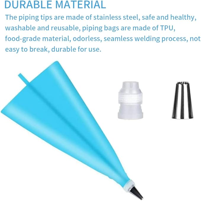 27-Piece Cake Decorating Kit with 24 Stainless Steel Nozzles, Reusable Silicone Bag, Coupler & Tie - Icing Bags and Tips Set for Cupcakes, Cookies & Baking