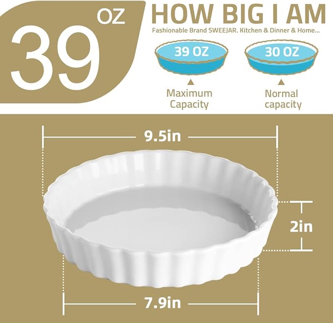 Sweejar Ceramic Wavelet Fringe Pie Dish, 9.5 Inch Round Non-Stick Pie Plate for Baking, Blue & Yellow