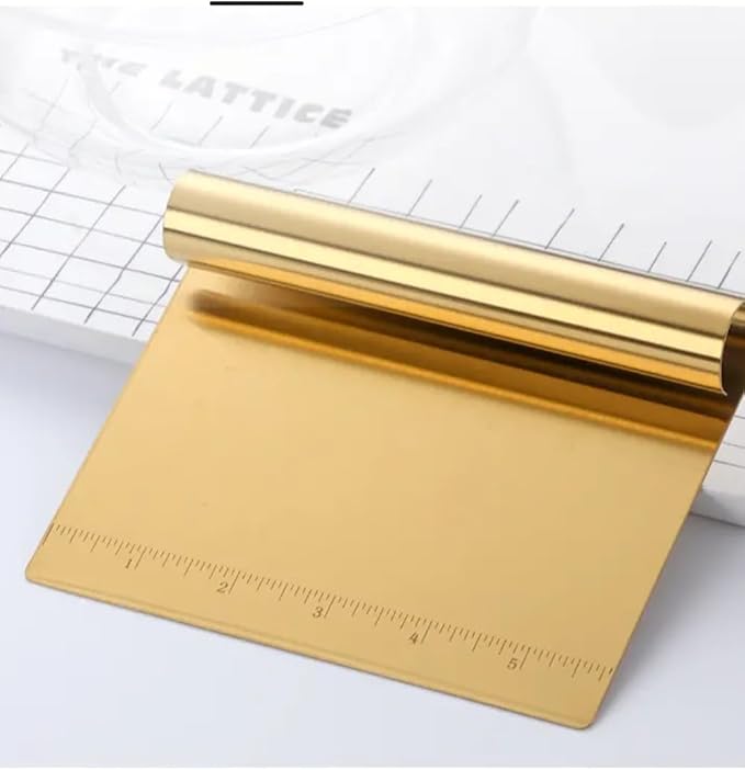 Premium Metal Cake Scraper & Pastry Cutter – Multi-Purpose Stainless Steel Dough Scraper with Ruler – Non-Slip Grip – Ideal for – Gold, Rose Gold & Rainbow Colors (gold)